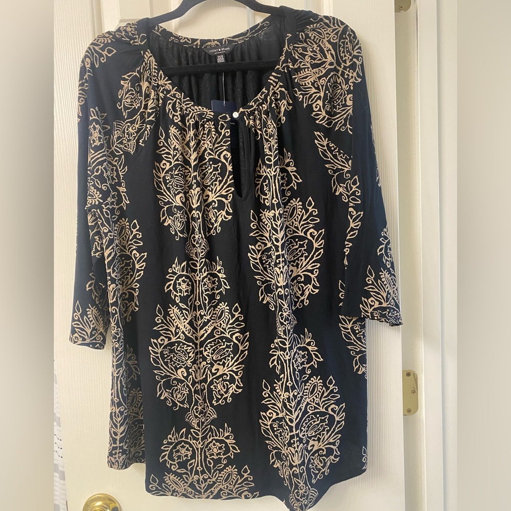 Lucky Brand 3/4 Sleeve Floral Patterned Boho Blouse Size 1X NWT
